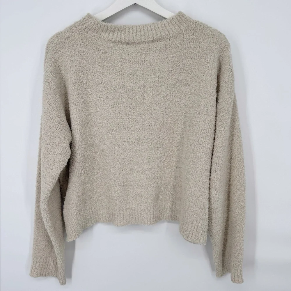 ADORN Luxe Ultra Soft Plush Textured Knit Pullover Sweater Cream Oversized Small